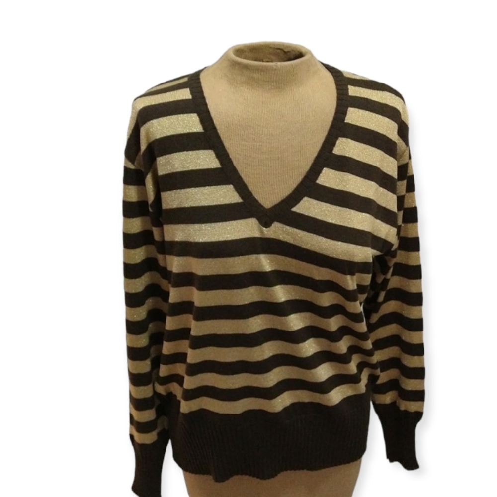 Antonella V-neck Striped Wool Blend Sweater